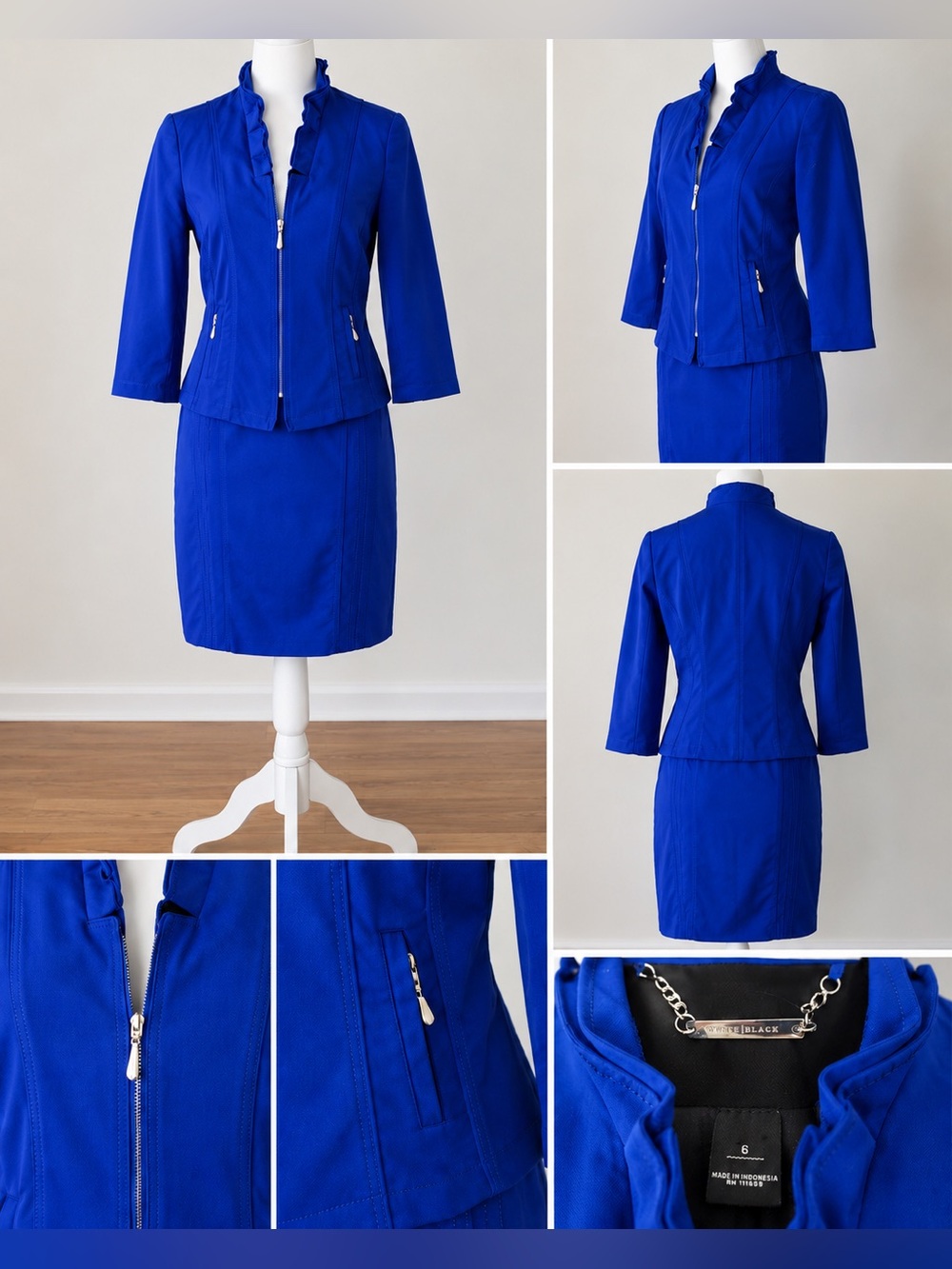 WHBM Royal Blue Skirt Suit Set Size 6 Career Office Chic